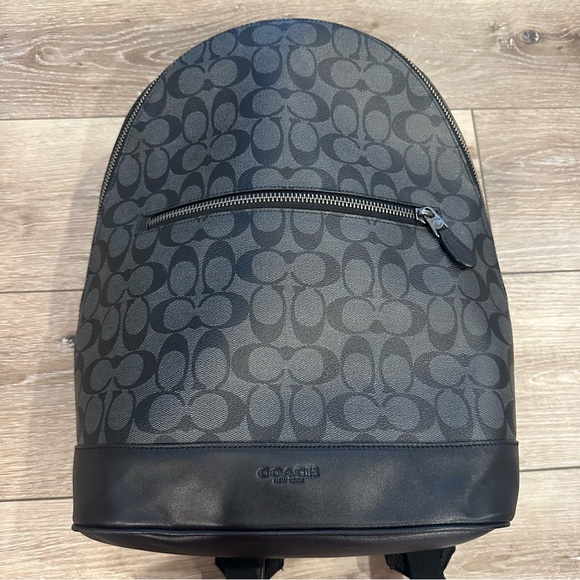 COACH Backpack Black Blue Monogram Mens Women’s Leather Bag Laptop School Work - Picture 1 of 7